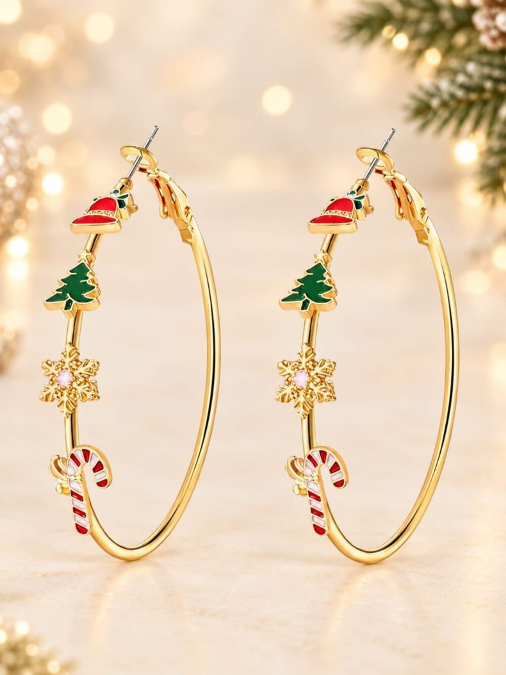 Holiday Christmas Drop Earrings | Gold Christmas Tree Bell Snowflake Candy Cane
